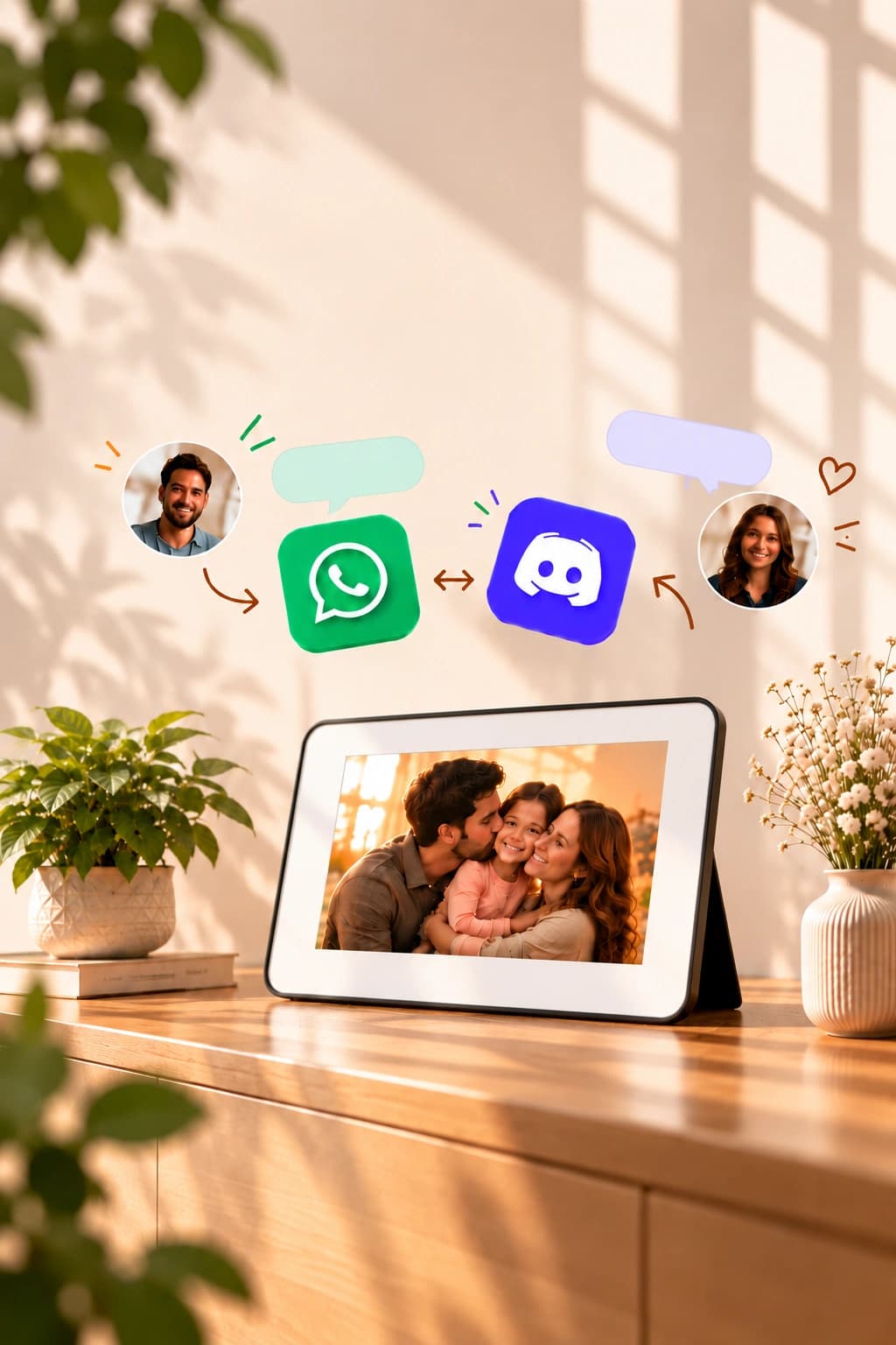 Memoir frame beneath WhatsApp and Discord community artwork